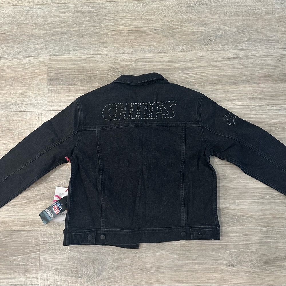 New Lusso Kansas City Chiefs Georgie Swarovski black denim jacket
